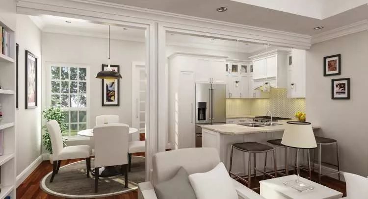 kitchen and dining as viewed from the living room